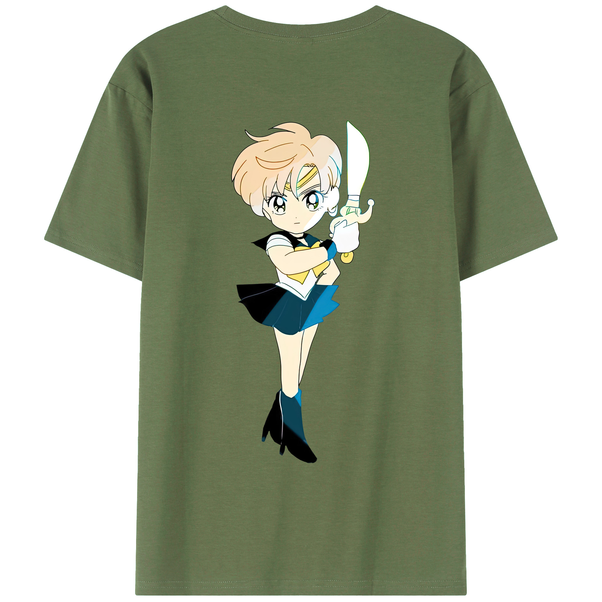 （画像用） 美少女戦士セーラームーン 天王はるか Sailor Moon Tenoh Haruka 綿100％ メンズ半袖Tシャツ（バックプリント） 通気性